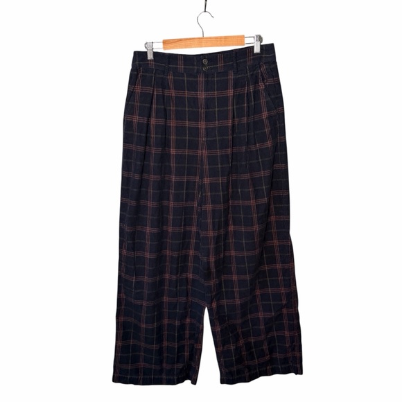 Madewell Corduroy Pleated Wide-Leg Pants in Windowpane - Blue Multi Plaid - Picture 3 of 11